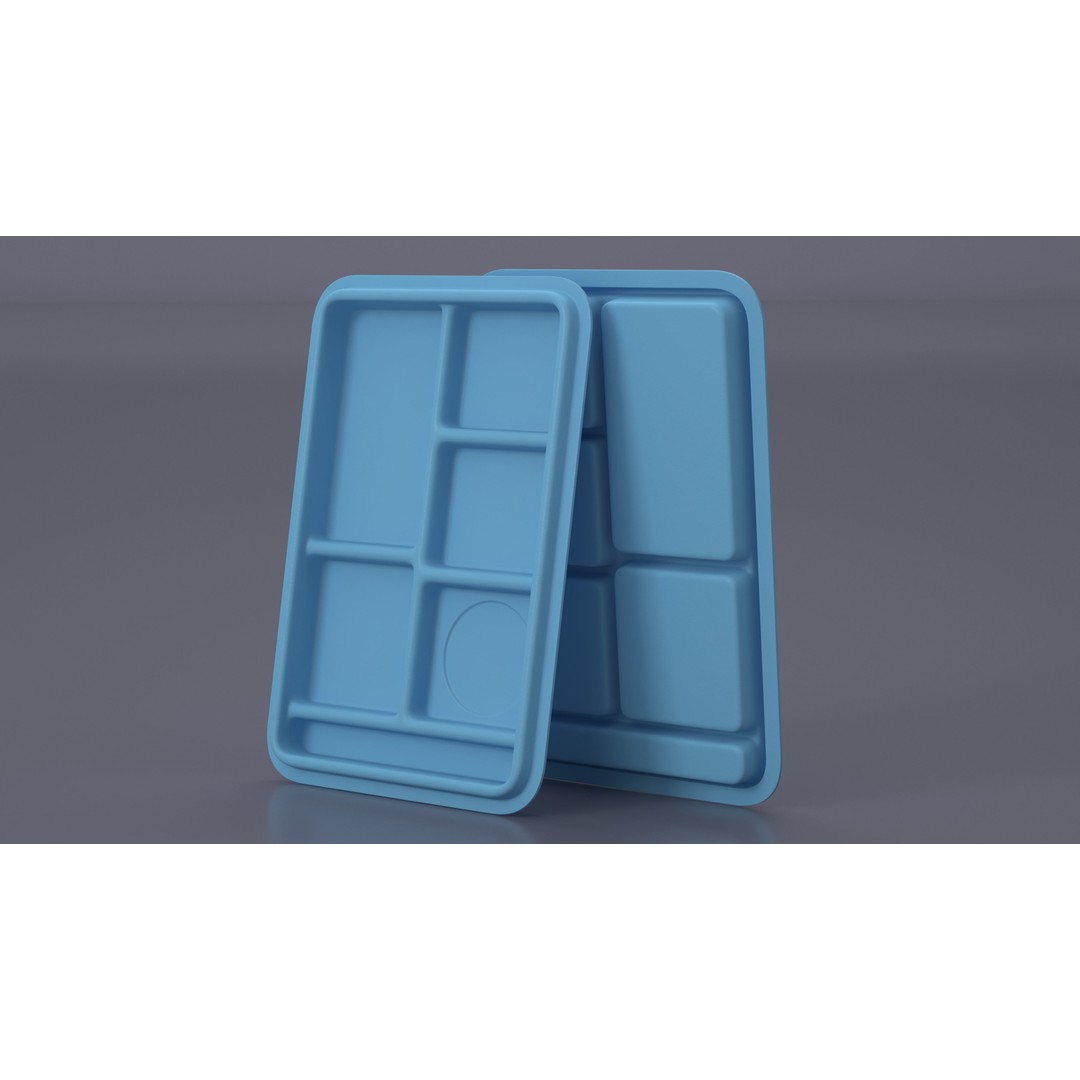Compartment Meal Tray 3D Model – Blue Catering Accessory, PBR Textures - View 5