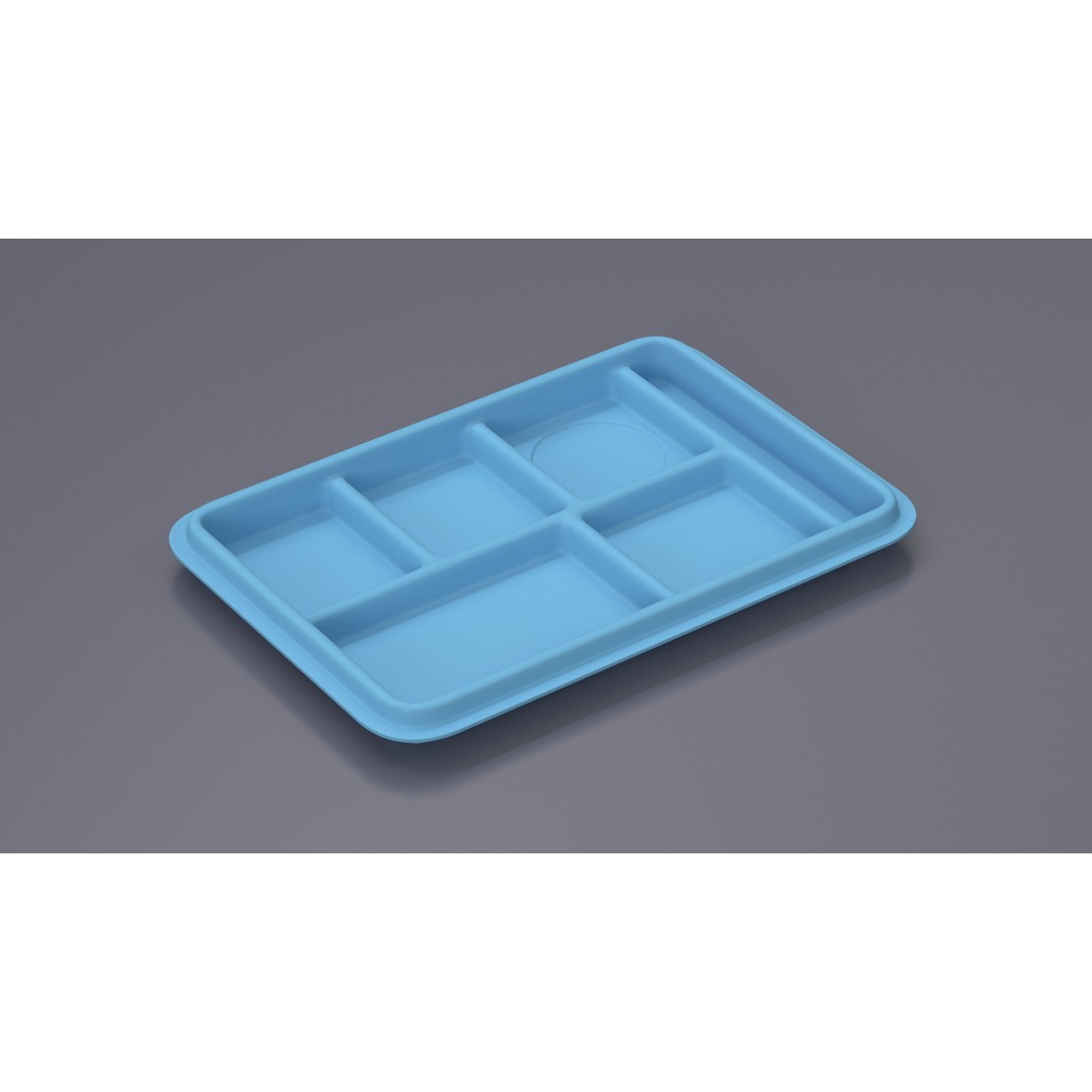 Compartment Meal Tray 3D Model – Blue Catering Accessory, PBR Textures - View 6