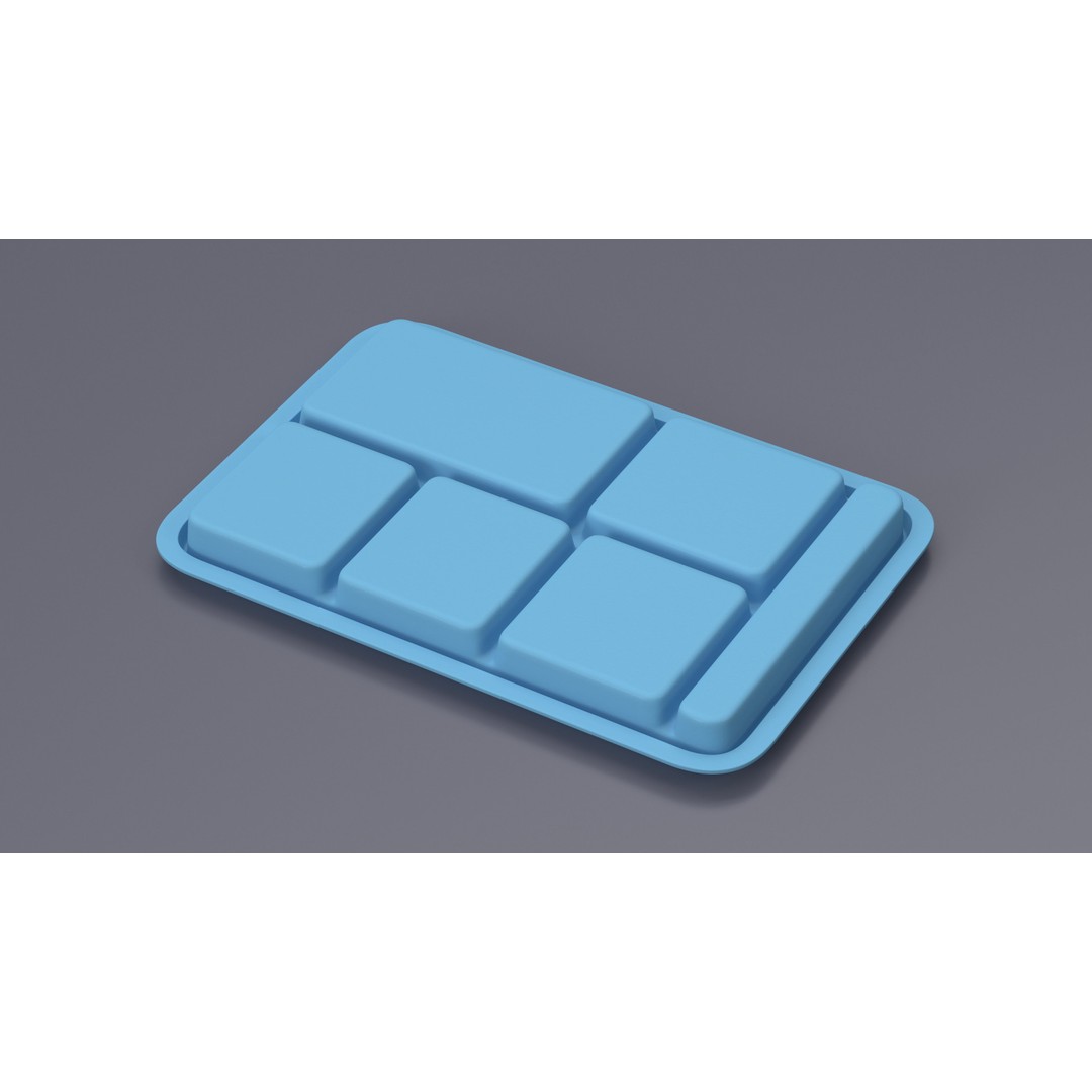 Compartment Meal Tray 3D Model – Blue Catering Accessory, PBR Textures - View 7