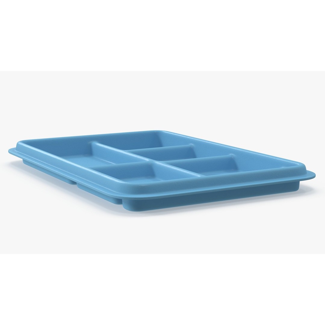Compartment Meal Tray 3D Model – Blue Catering Accessory, PBR Textures - View 9