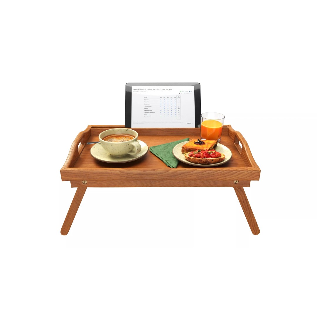 Breakfast Tray 3D Model – Wooden PBR Asset for Rendering - View 3