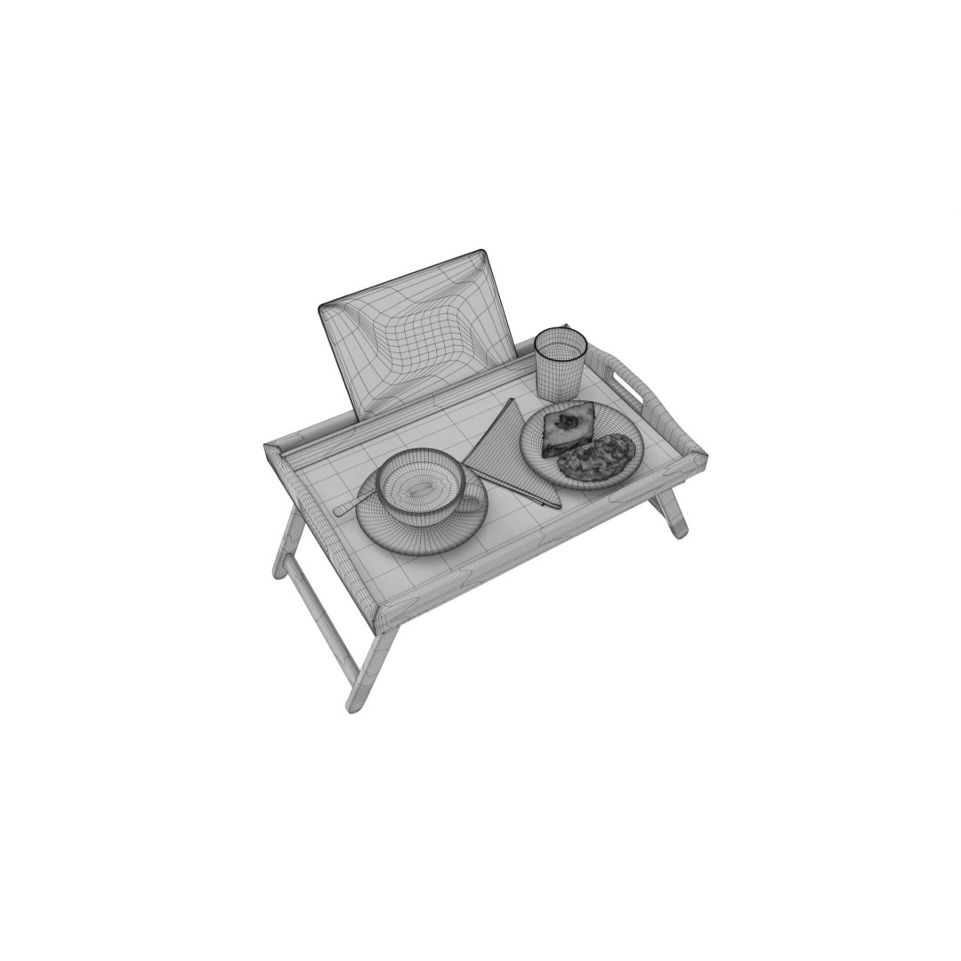 Breakfast Tray 3D Model – Wooden PBR Asset for Rendering - View 9