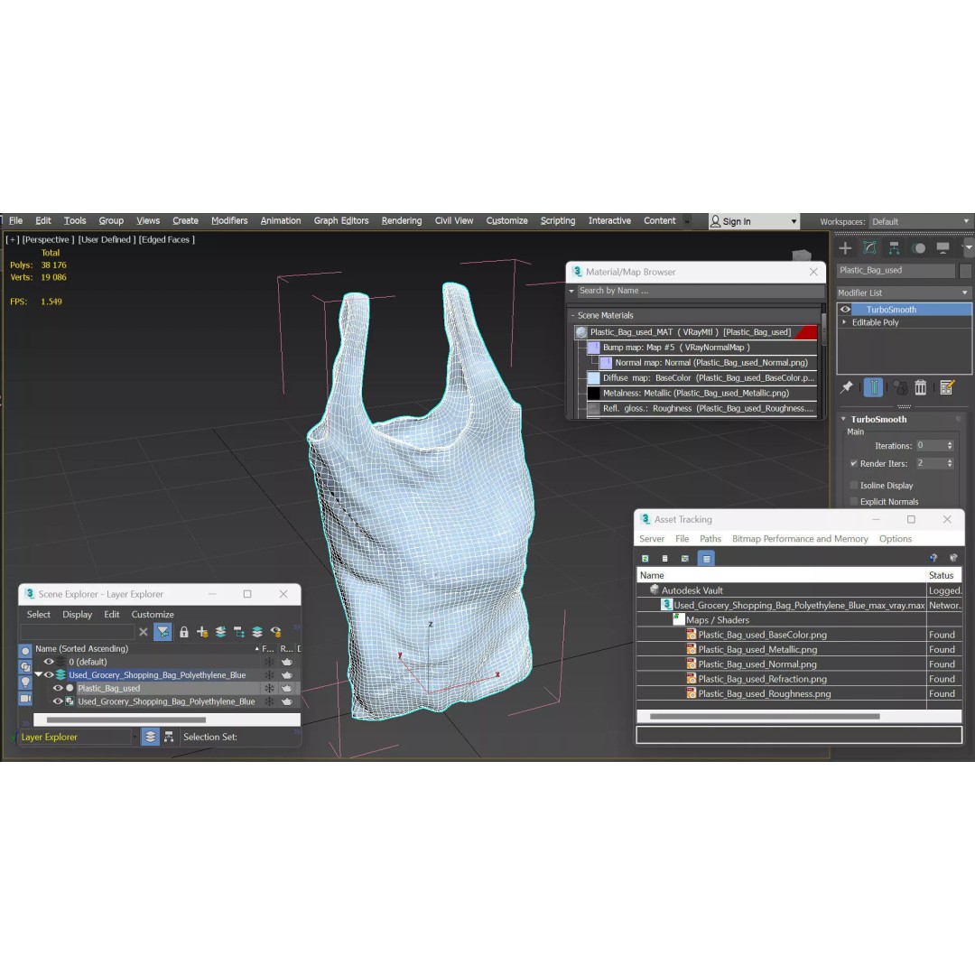 Used Grocery Shopping Bag 3D Model – Polyethylene Design, PBR Textures - View 12