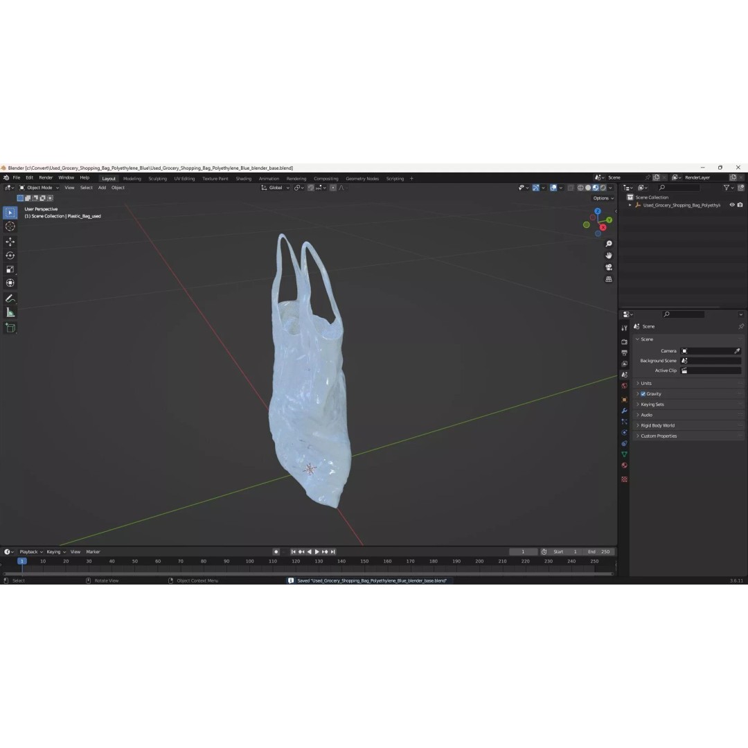 Used Grocery Shopping Bag 3D Model – Polyethylene Design, PBR Textures - View 13