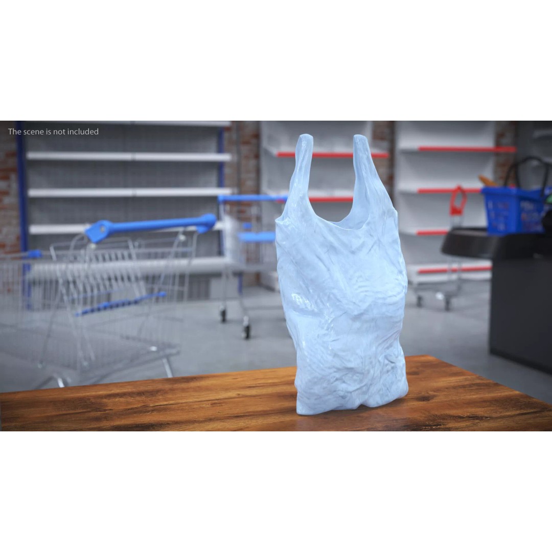 Used Grocery Shopping Bag 3D Model – Polyethylene Design, PBR Textures - View 3