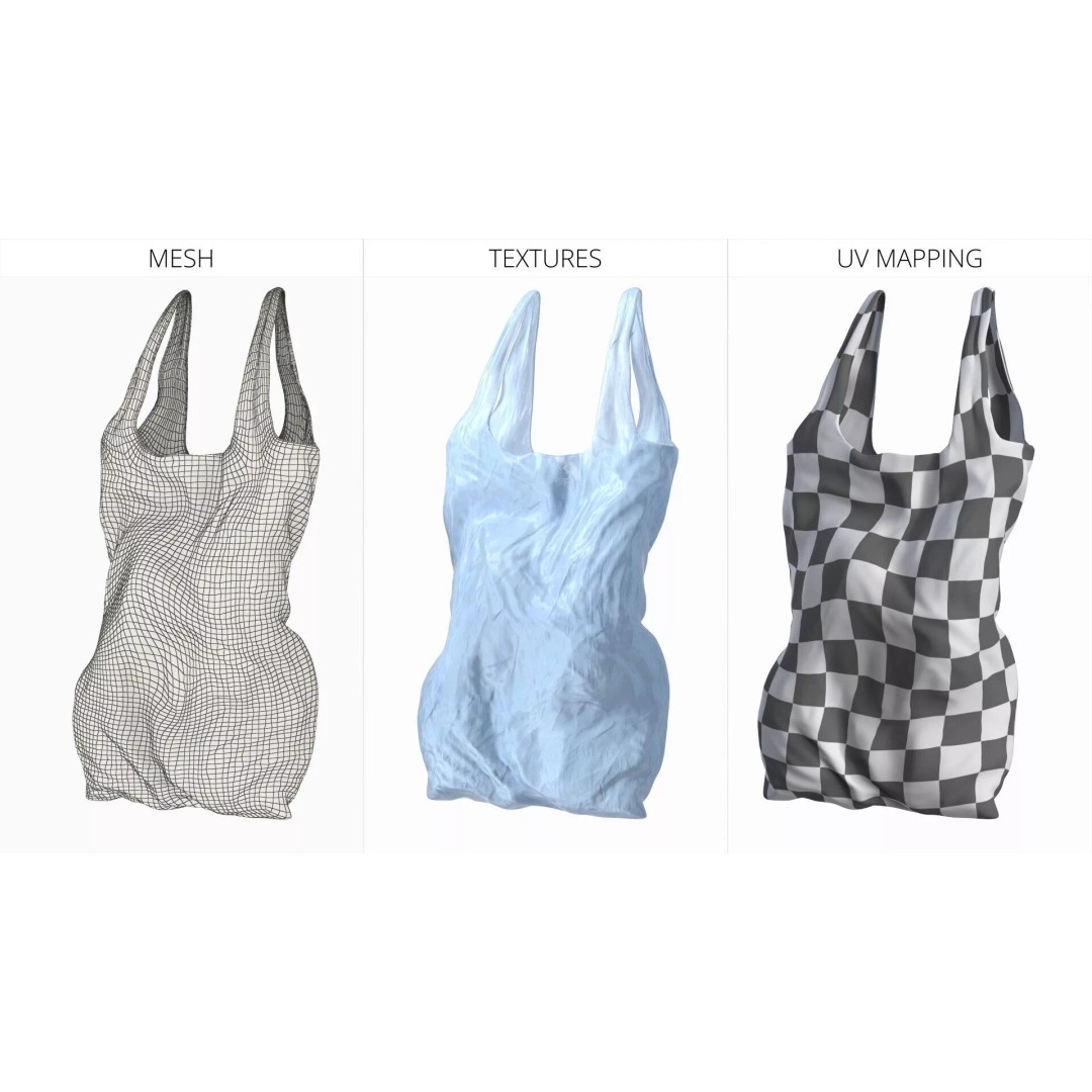 Used Grocery Shopping Bag 3D Model – Polyethylene Design, PBR Textures - View 7
