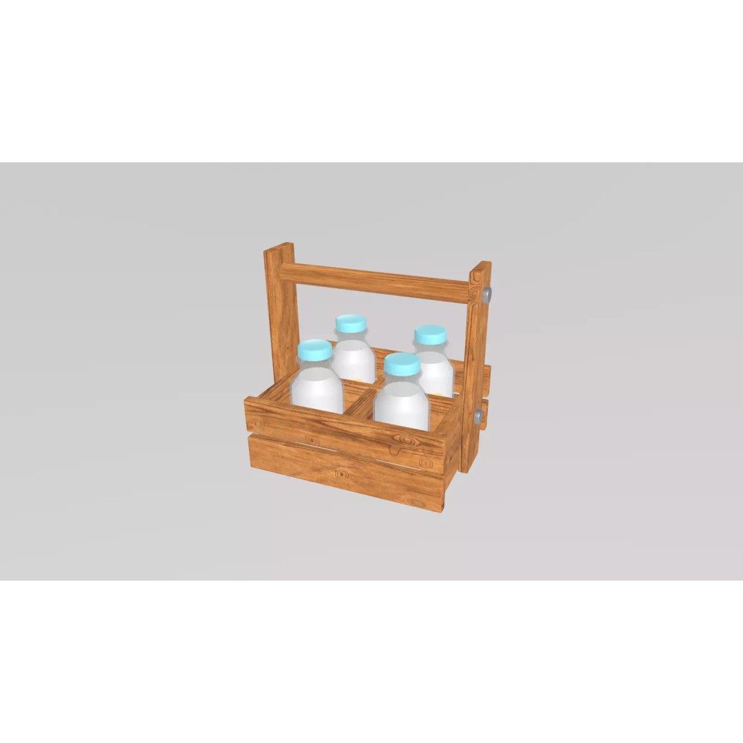 Stylized Milk Bottles 3D Model – Low Poly Game Asset, FBX - View 5