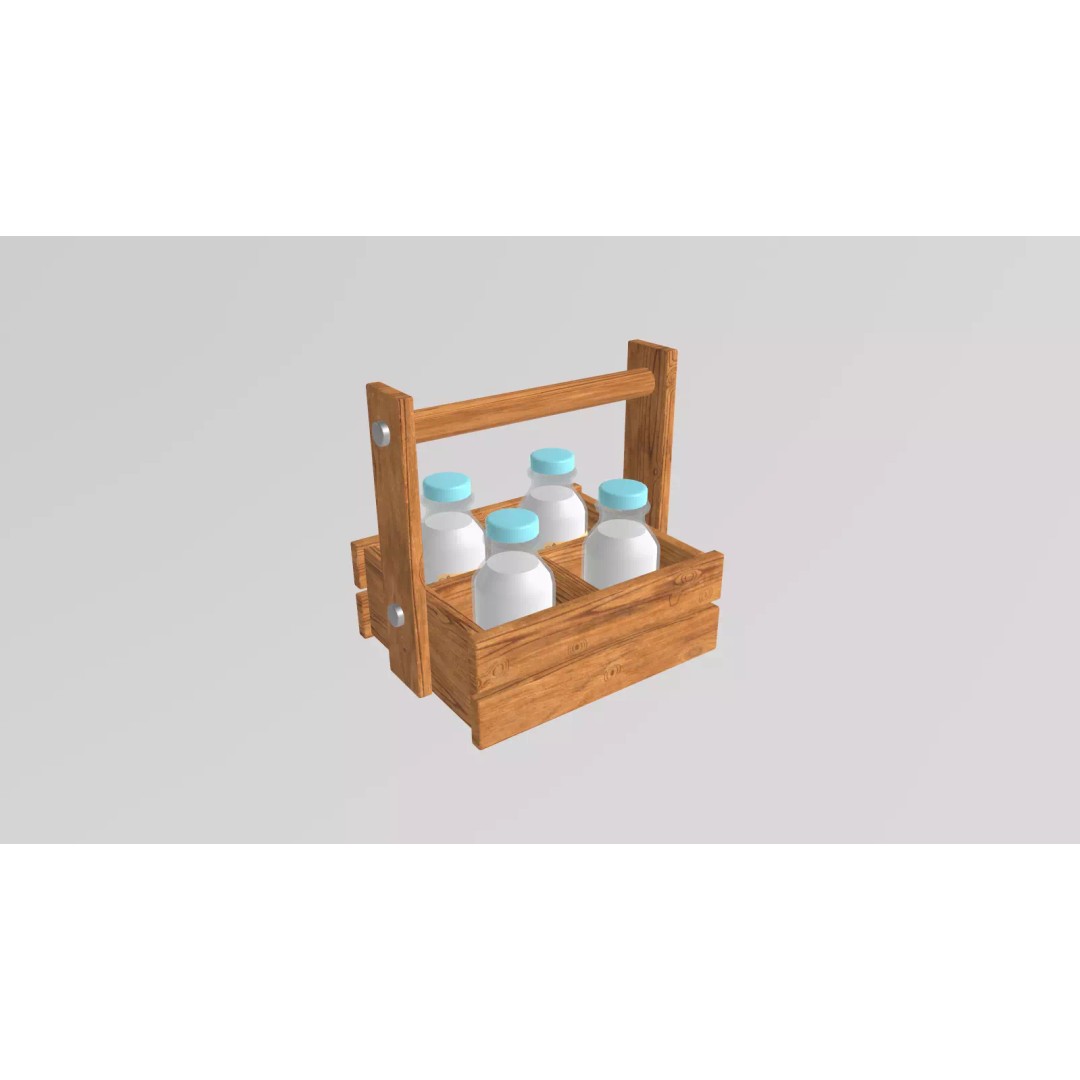Stylized Milk Bottles 3D Model – Low Poly Game Asset, FBX - View 9