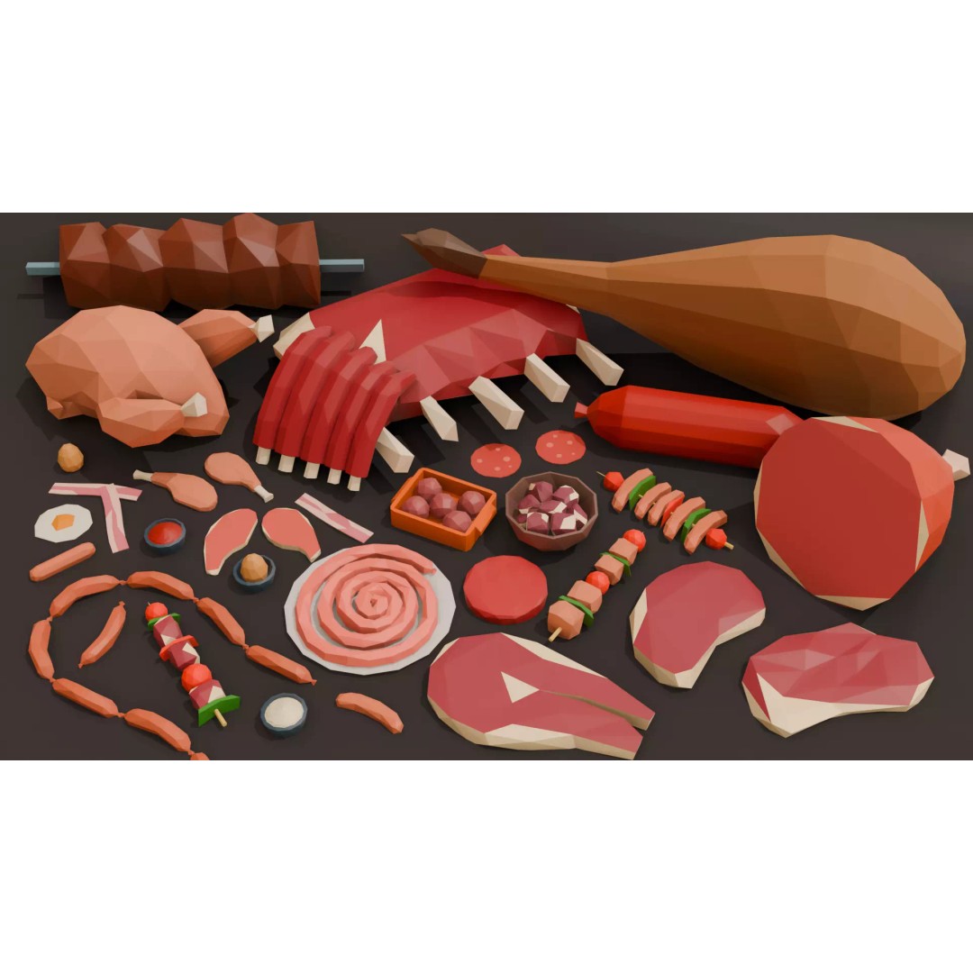Meat 3D Model – Low Poly Food Pack, Game Ready, FBX, OBJ - View 2