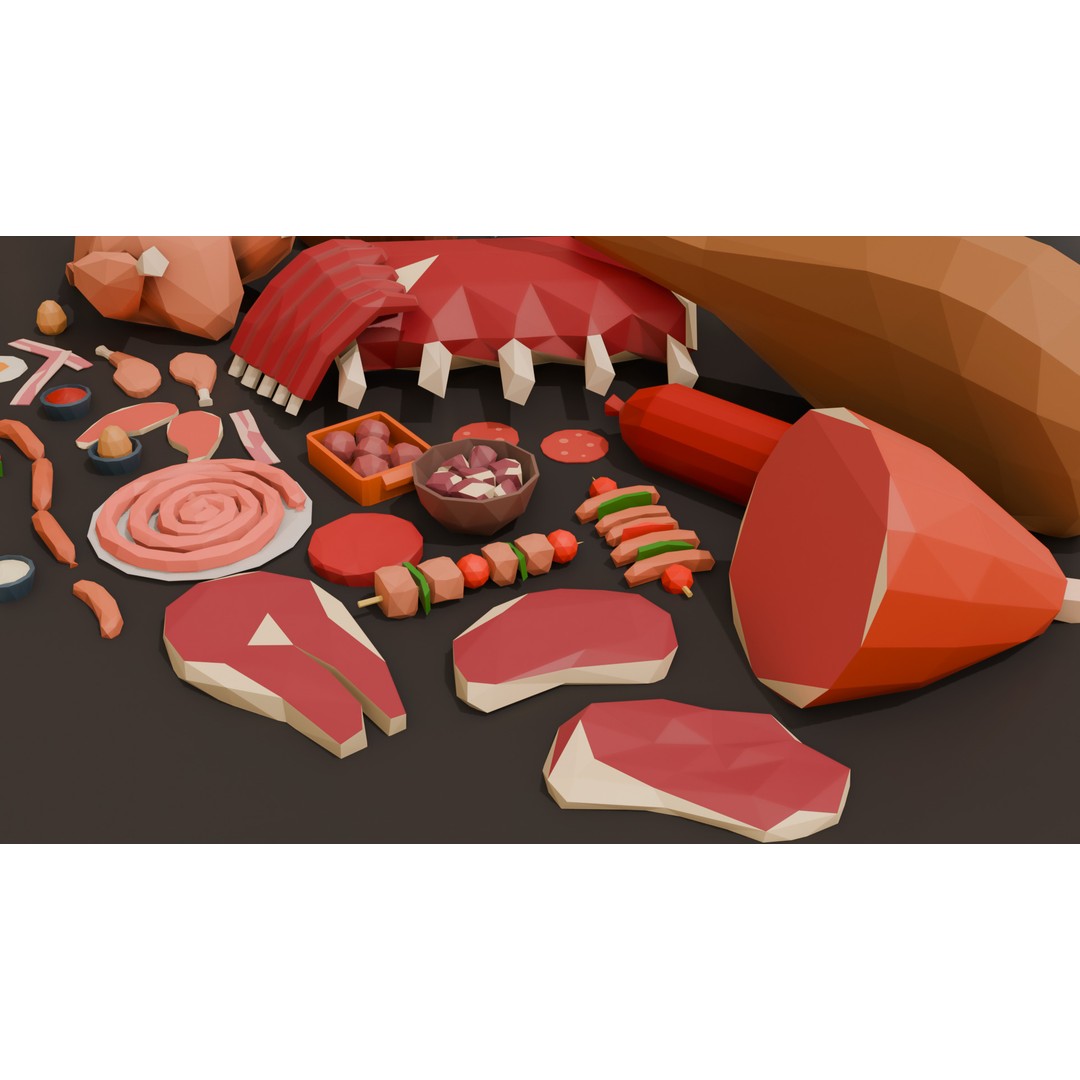 Meat 3D Model – Low Poly Food Pack, Game Ready, FBX, OBJ - View 3