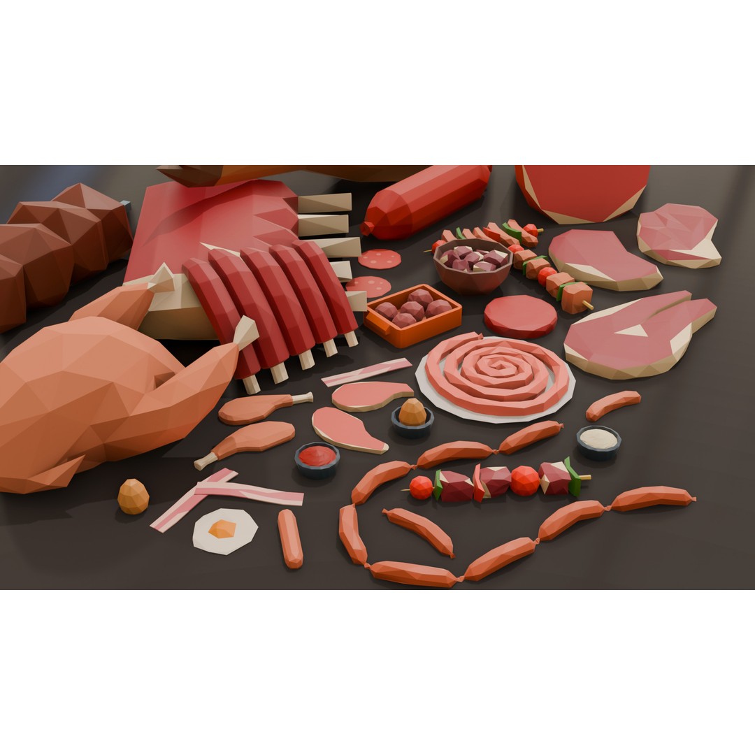 Meat 3D Model – Low Poly Food Pack, Game Ready, FBX, OBJ - View 4