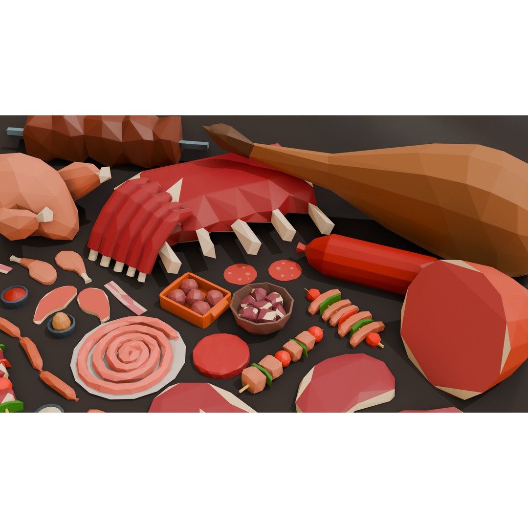 Meat 3D Model – Low Poly Food Pack, Game Ready, FBX, OBJ - View 5
