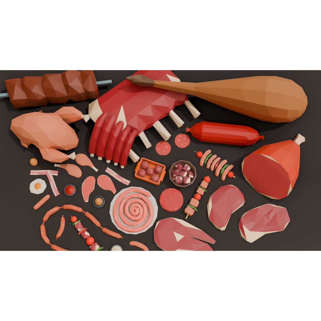 Meat 3D Model – Low Poly Food Pack, Game Ready, FBX, OBJ - View 6