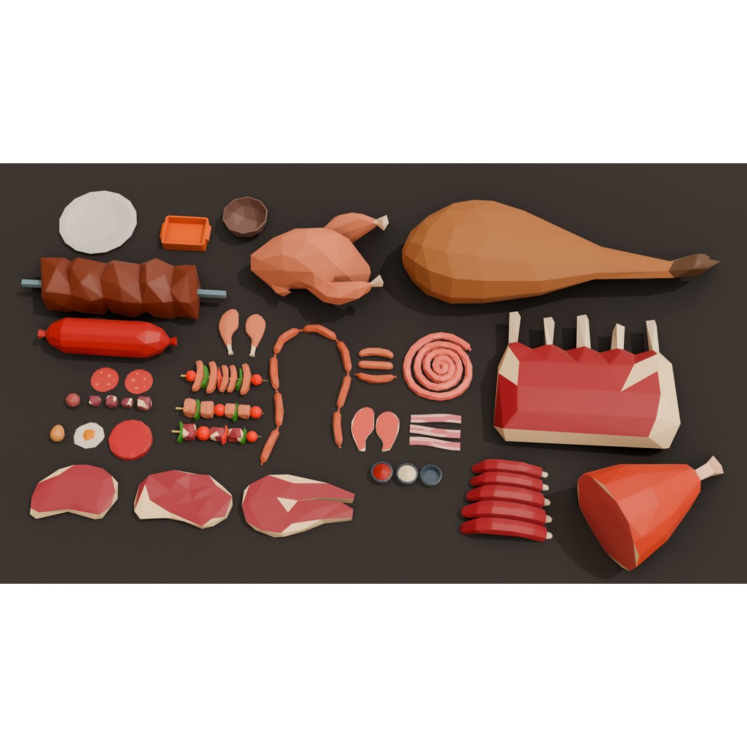 Meat 3D Model – Low Poly Food Pack, Game Ready, FBX, OBJ - View 8