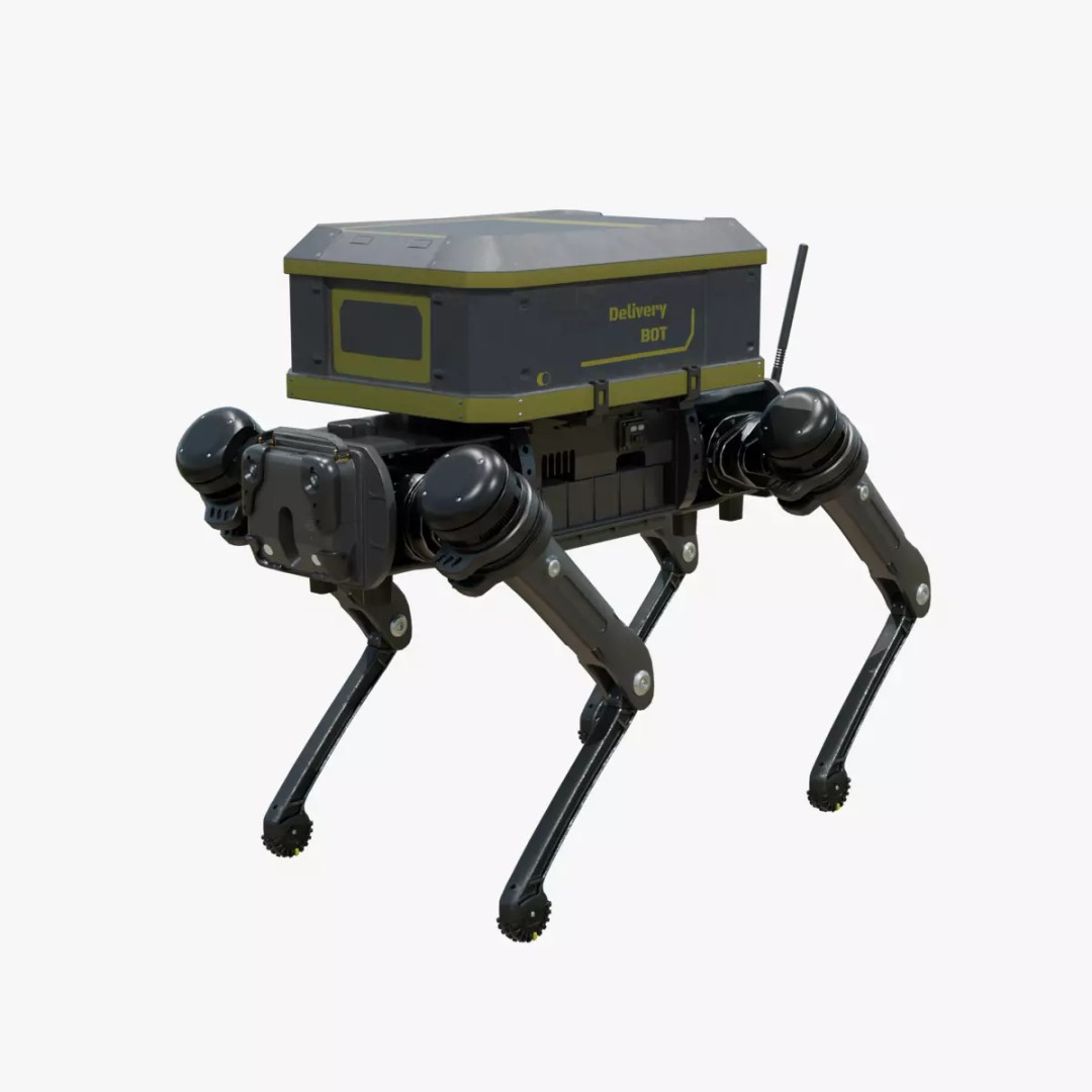 Delivery Robot Dog 3D Model – Low Poly Futuristic Design, FBX, OBJ - View 2