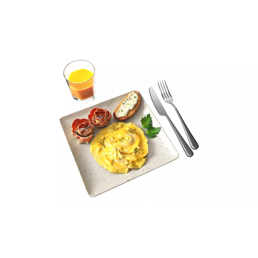 Breakfast 3D Model – Realistic Omelette, Bacon, Juice, PBR Textures - View 2