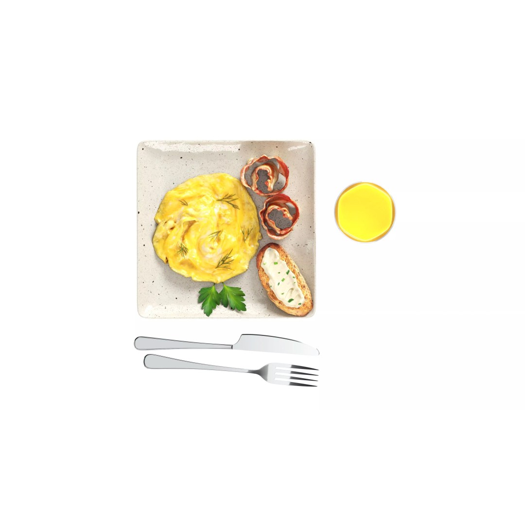 Breakfast 3D Model – Realistic Omelette, Bacon, Juice, PBR Textures - View 7