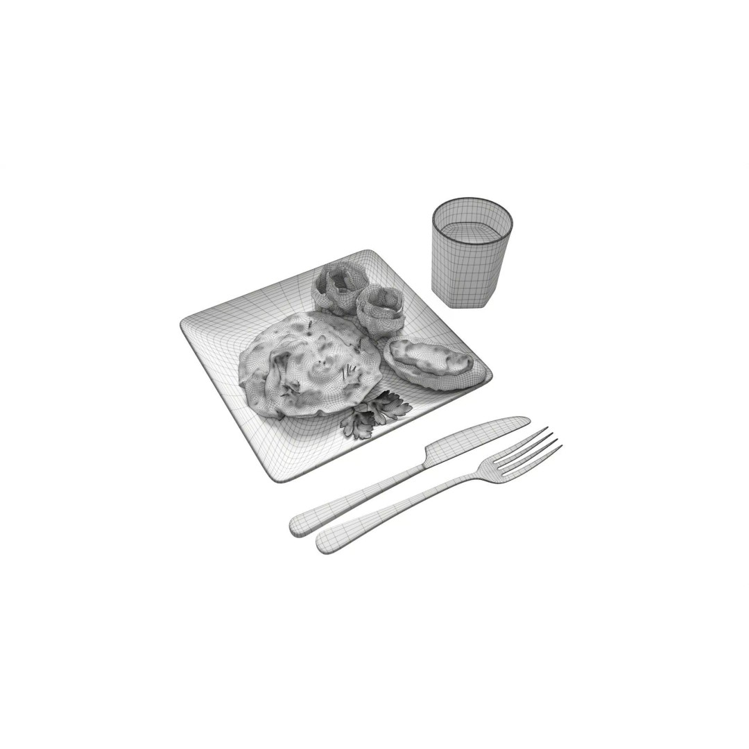 Breakfast 3D Model – Realistic Omelette, Bacon, Juice, PBR Textures - View 8