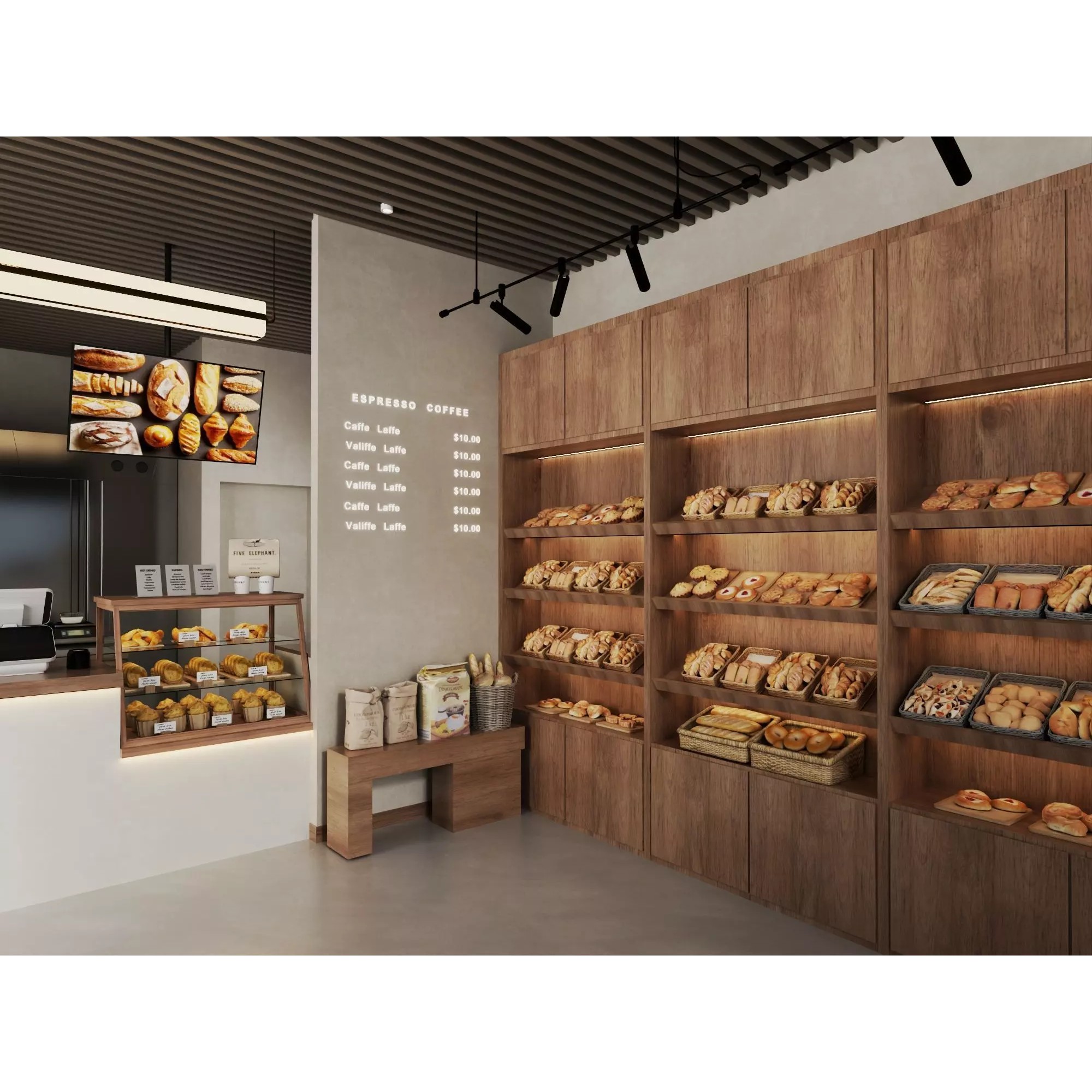 Modern Bakery Café Interior - Low-Poly 3D Model - View 6