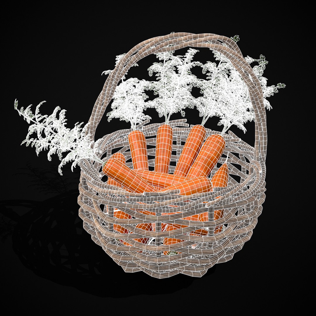 Carrot Basket 3D Model – Low Poly Game Ready Asset, FBX & OBJ