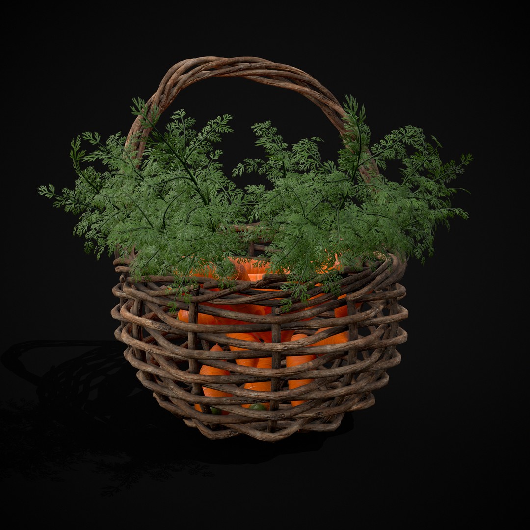 Carrot Basket 3D Model – Low Poly Game Ready Asset, FBX & OBJ - View 10