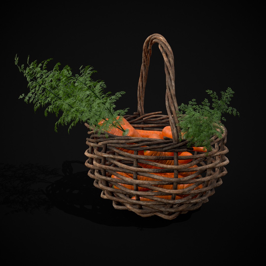 Carrot Basket 3D Model – Low Poly Game Ready Asset, FBX & OBJ - View 12