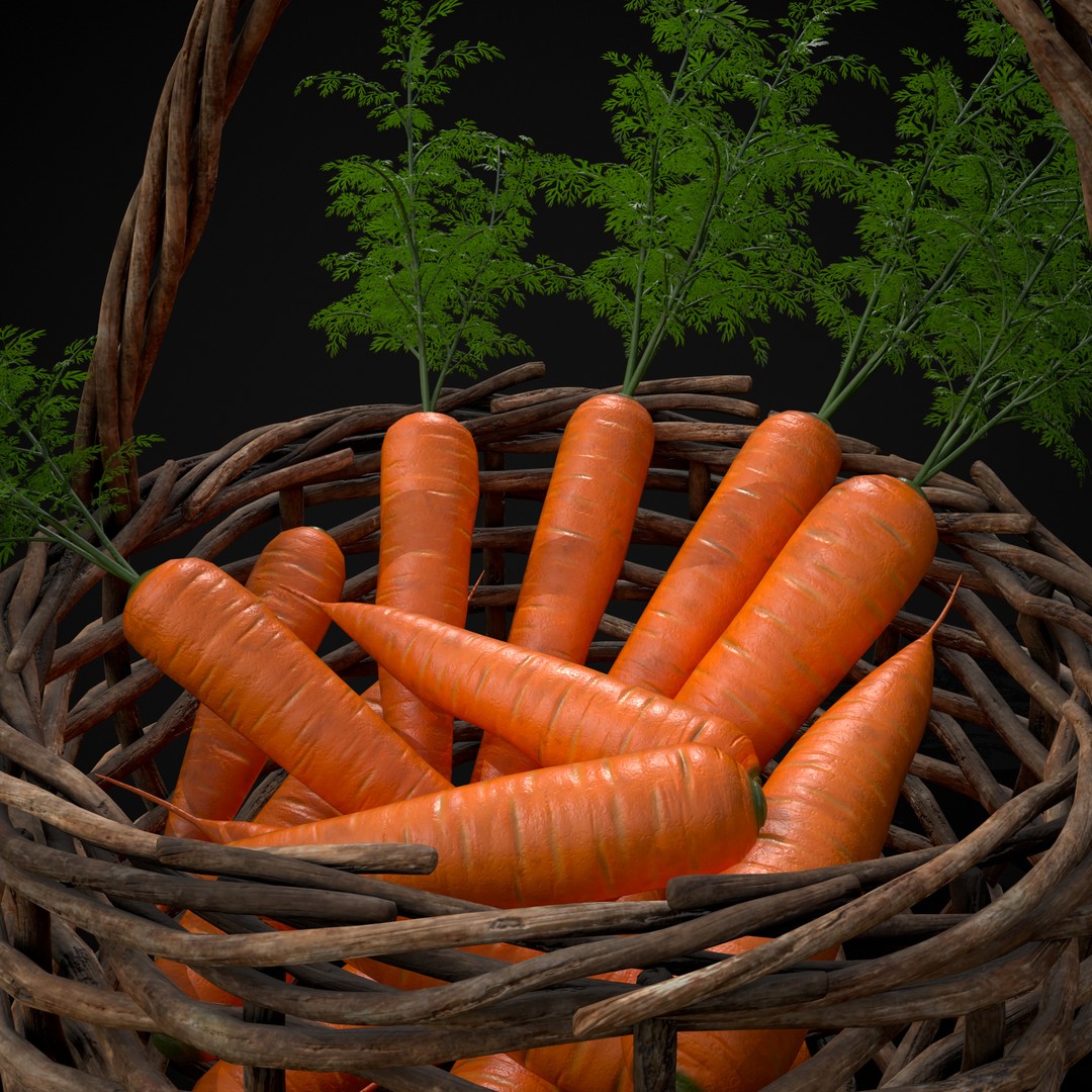 Carrot Basket 3D Model – Low Poly Game Ready Asset, FBX & OBJ - View 14
