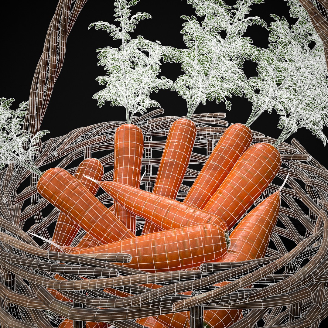 Carrot Basket 3D Model – Low Poly Game Ready Asset, FBX & OBJ - View 15