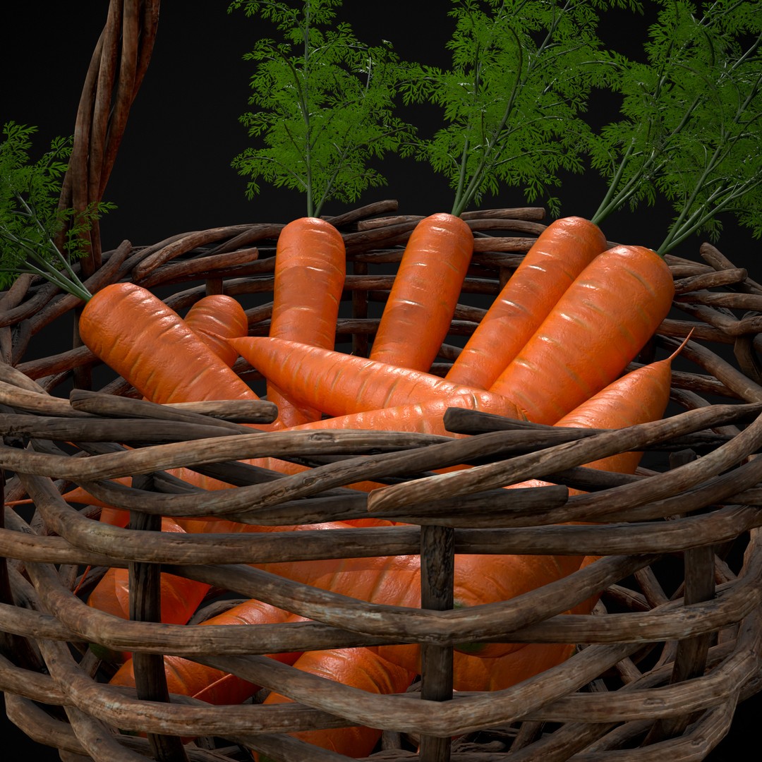 Carrot Basket 3D Model – Low Poly Game Ready Asset, FBX & OBJ - View 16