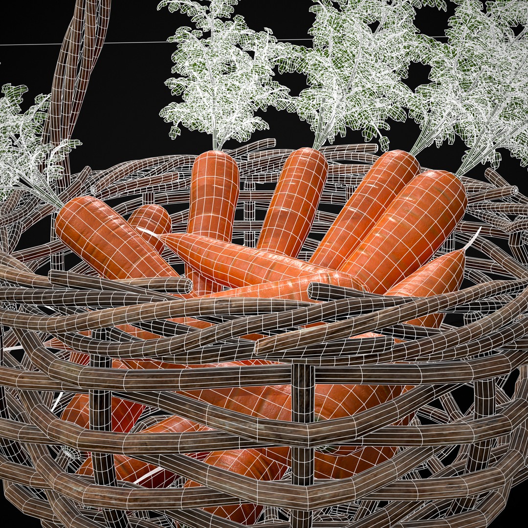 Carrot Basket 3D Model – Low Poly Game Ready Asset, FBX & OBJ - View 17
