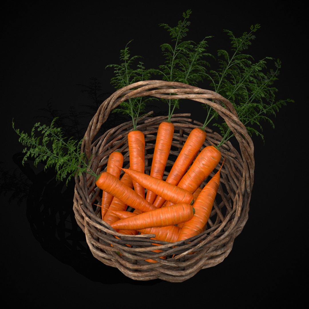 Carrot Basket 3D Model – Low Poly Game Ready Asset, FBX & OBJ - View 4