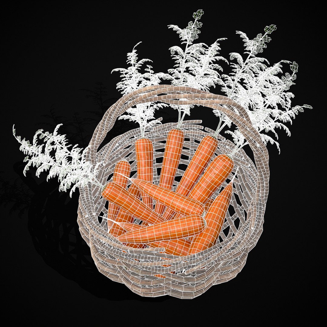 Carrot Basket 3D Model – Low Poly Game Ready Asset, FBX & OBJ - View 5