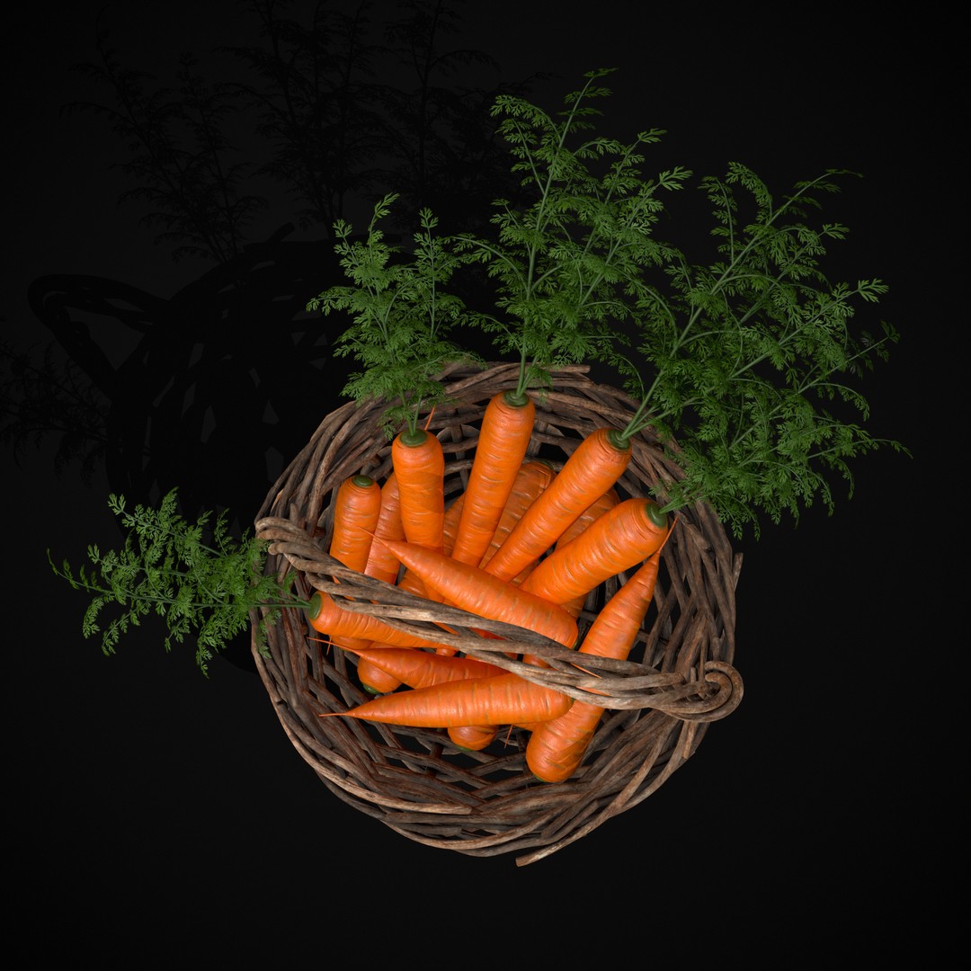 Carrot Basket 3D Model – Low Poly Game Ready Asset, FBX & OBJ - View 6