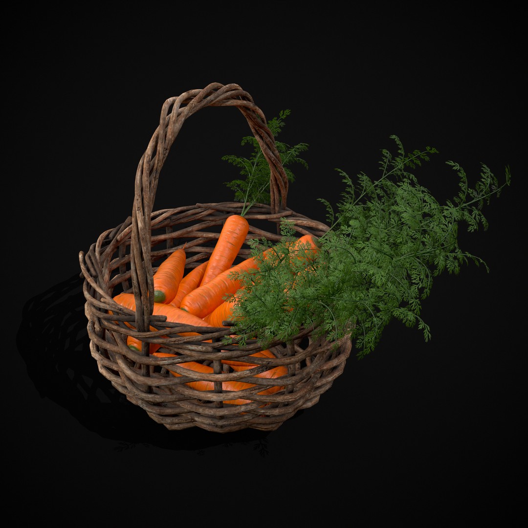 Carrot Basket 3D Model – Low Poly Game Ready Asset, FBX & OBJ - View 8