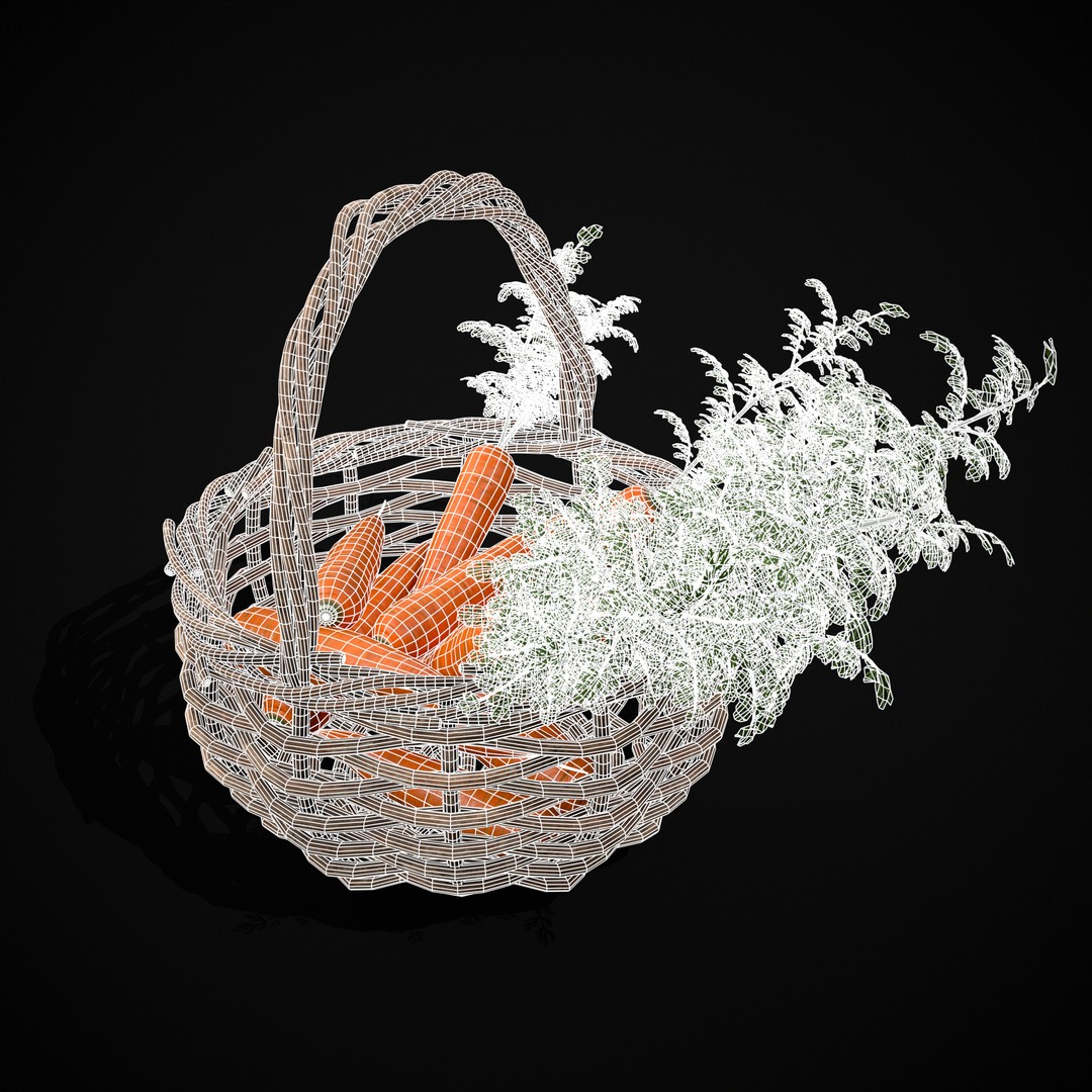 Carrot Basket 3D Model – Low Poly Game Ready Asset, FBX & OBJ - View 9