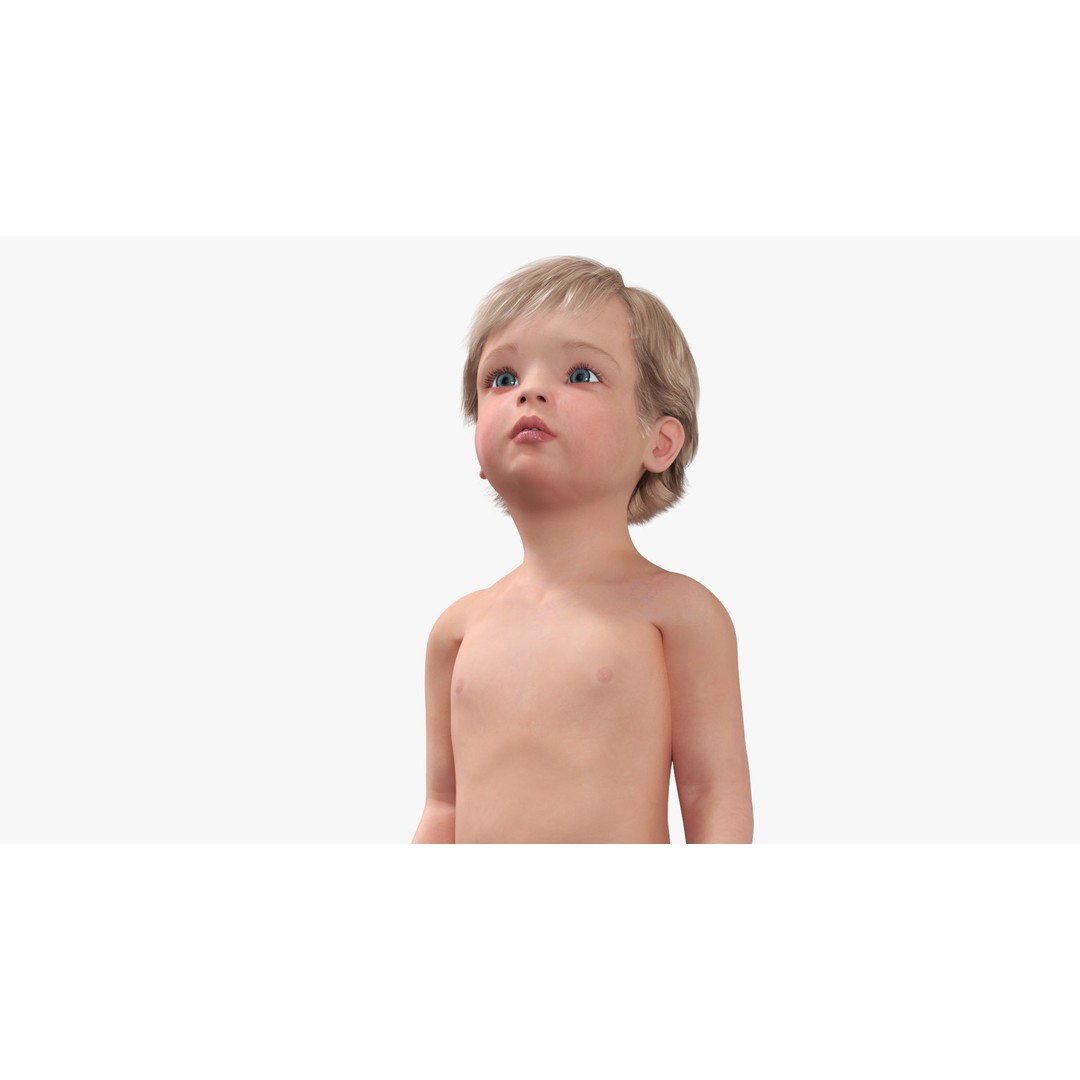 Boy Aged 1 Year in Diaper Standing Pose 3D Model – High Poly Character, PBR Textures - View 10