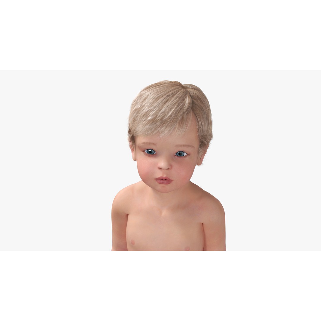 Boy Aged 1 Year in Diaper Standing Pose 3D Model – High Poly Character, PBR Textures - View 11