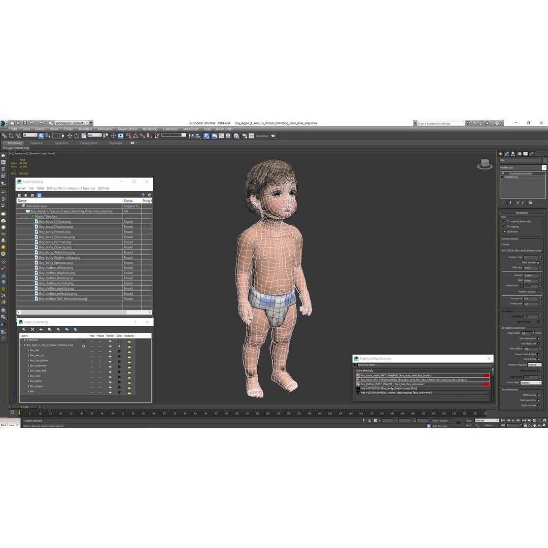 Boy Aged 1 Year in Diaper Standing Pose 3D Model – High Poly Character, PBR Textures - View 17