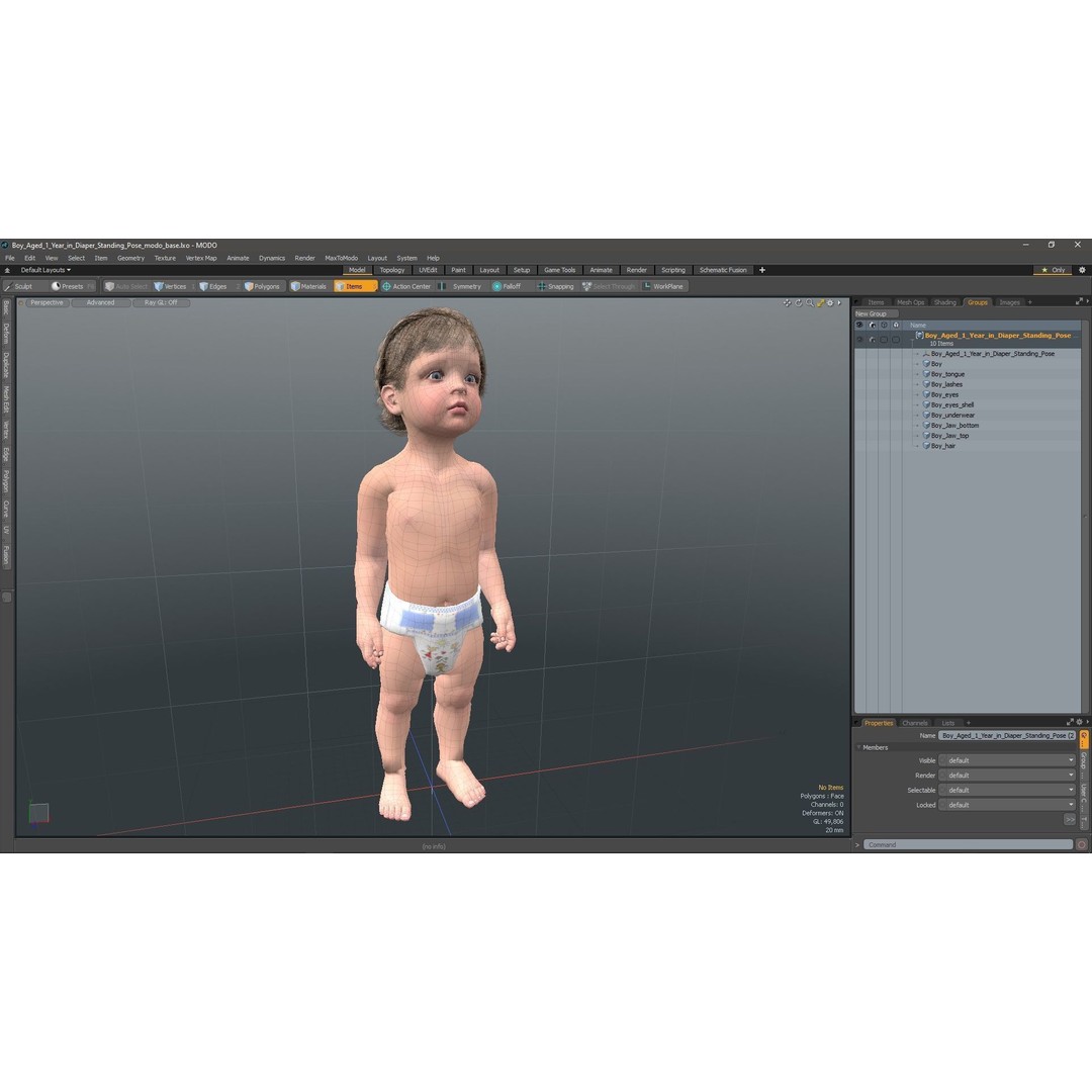 Boy Aged 1 Year in Diaper Standing Pose 3D Model – High Poly Character, PBR Textures - View 19