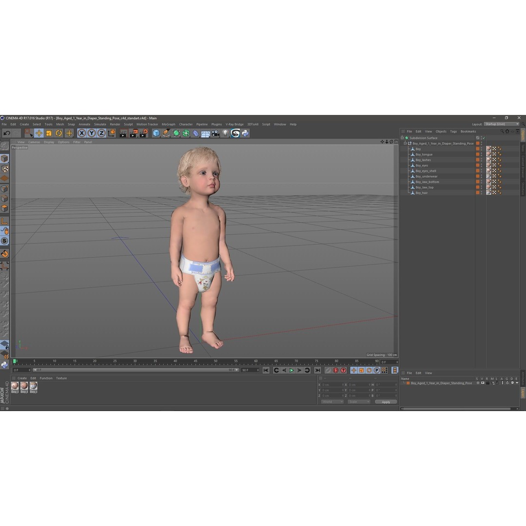 Boy Aged 1 Year in Diaper Standing Pose 3D Model – High Poly Character, PBR Textures - View 20
