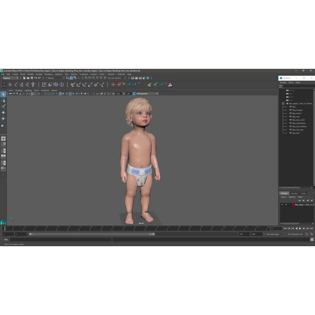 Boy Aged 1 Year in Diaper Standing Pose 3D Model – High Poly Character, PBR Textures - View 21