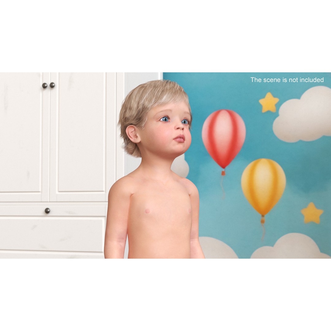 Boy Aged 1 Year in Diaper Standing Pose 3D Model – High Poly Character, PBR Textures - View 3