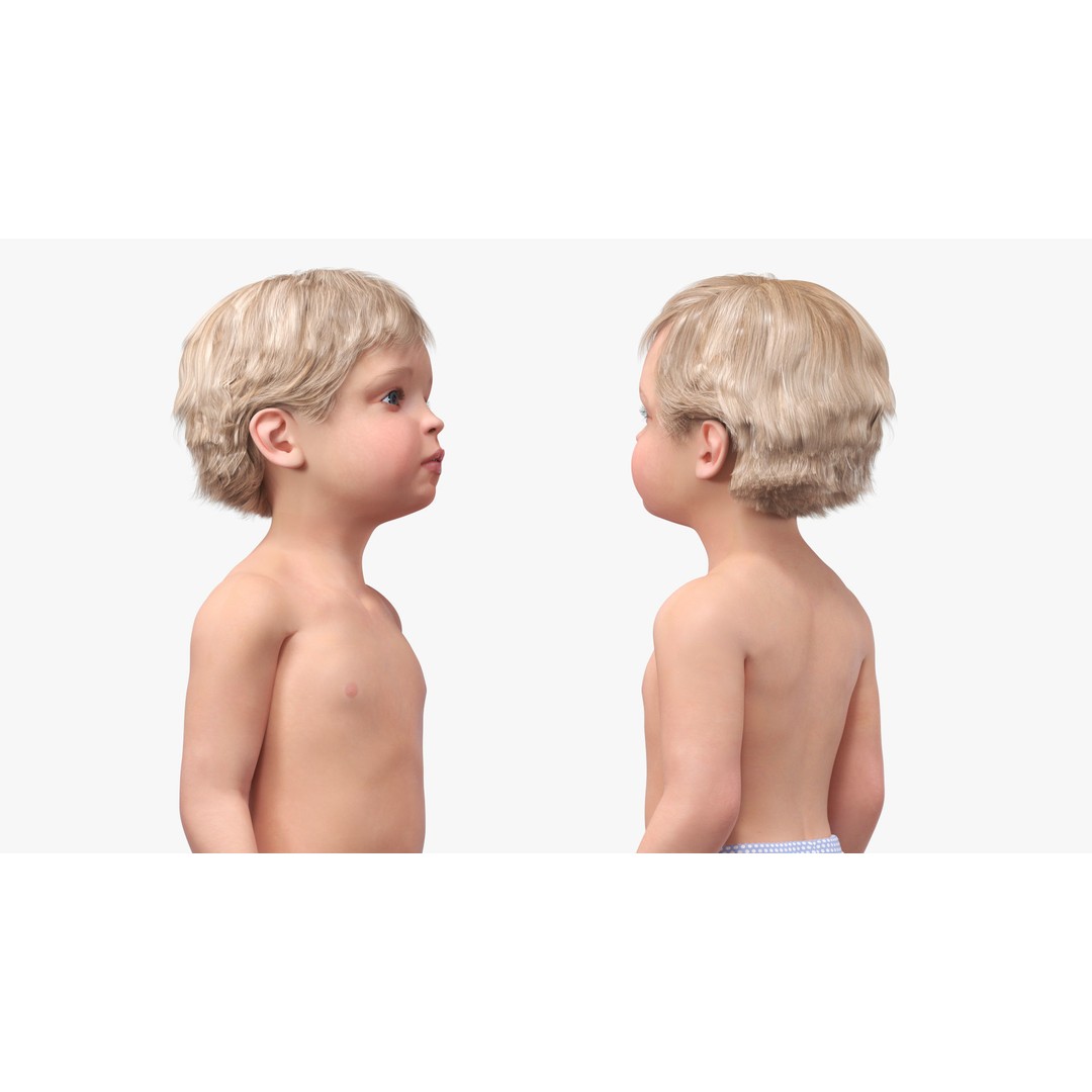 Boy Aged 1 Year in Diaper Standing Pose 3D Model – High Poly Character, PBR Textures - View 7