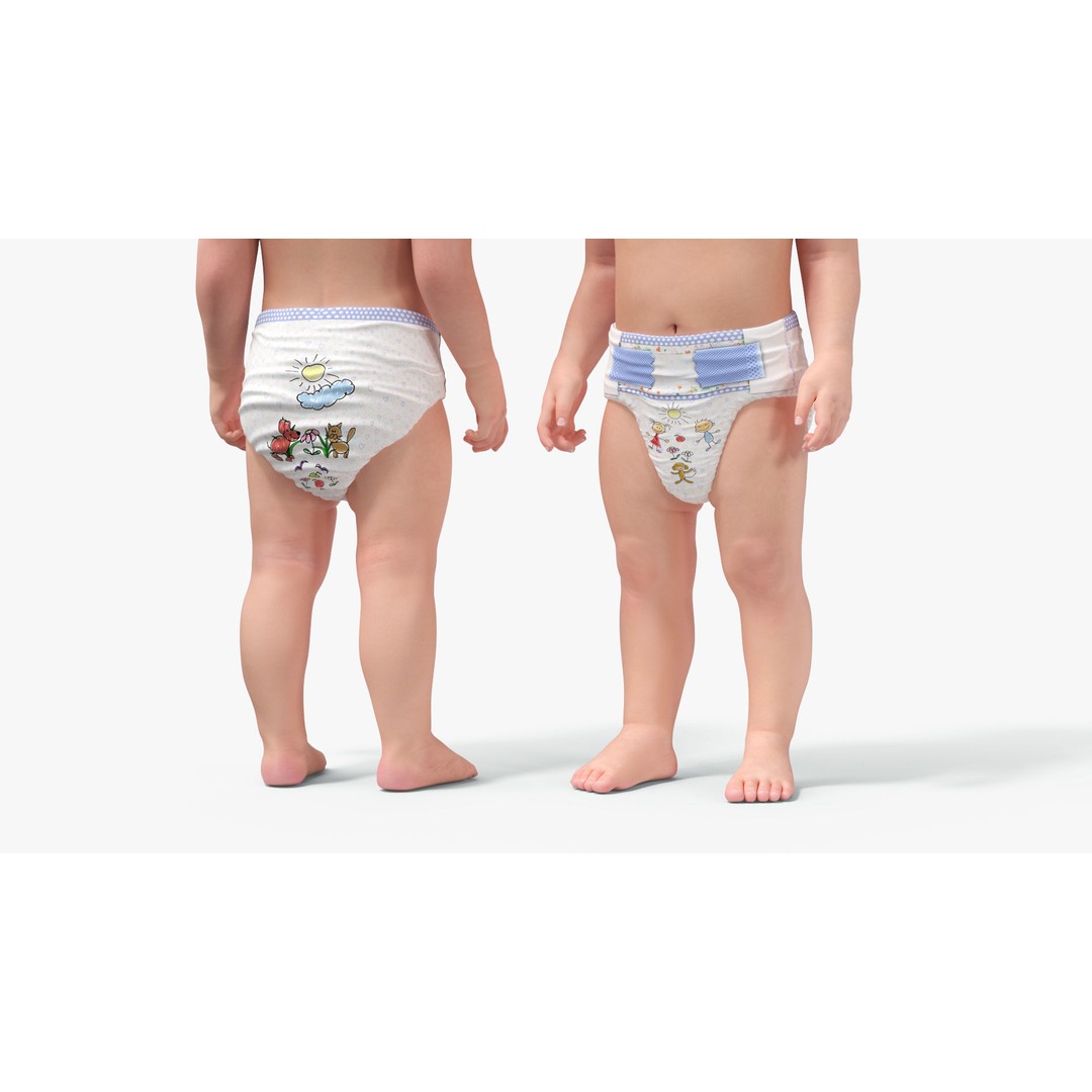Boy Aged 1 Year in Diaper Standing Pose 3D Model – High Poly Character, PBR Textures - View 8
