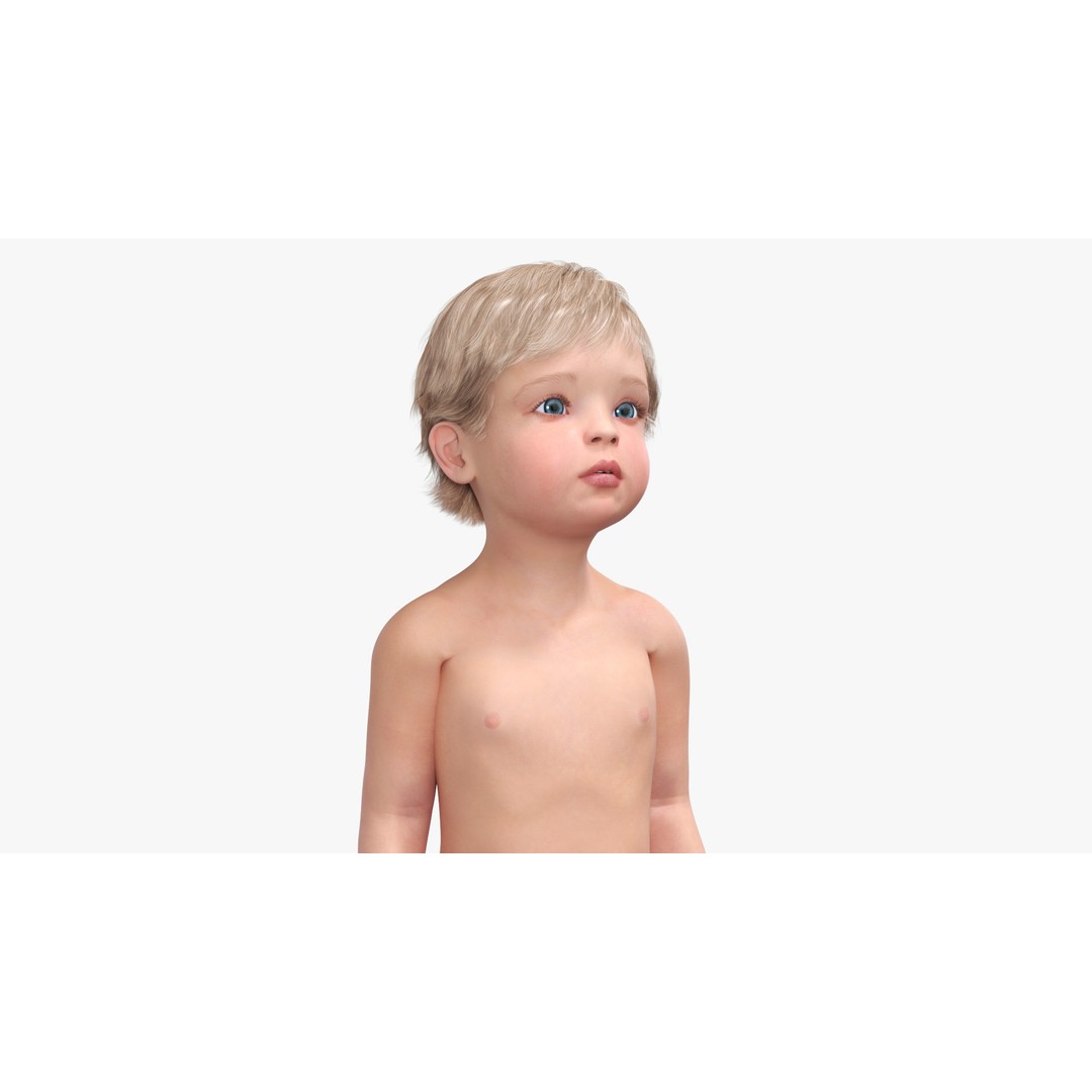 Boy Aged 1 Year in Diaper Standing Pose 3D Model – High Poly Character, PBR Textures - View 9
