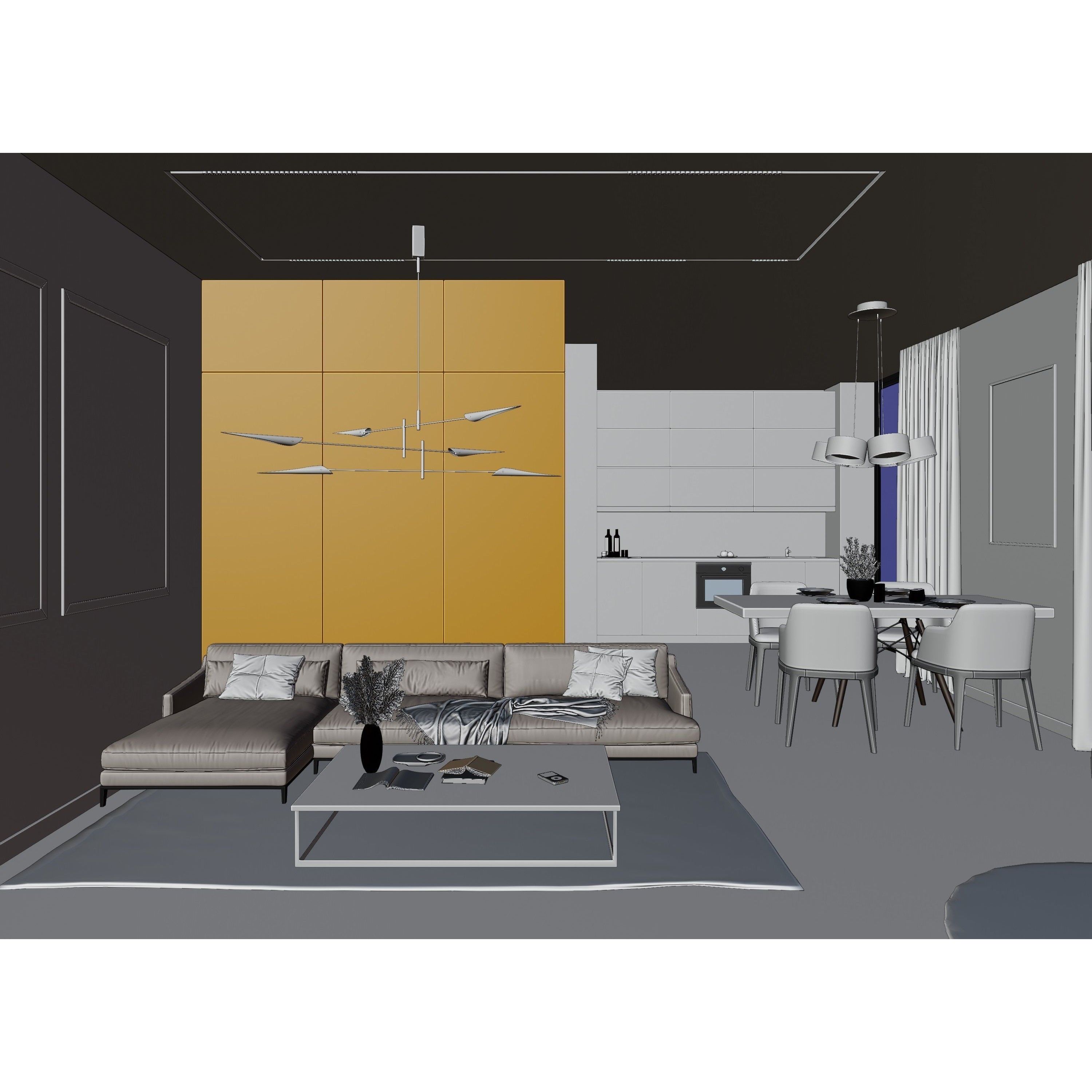 Modern Living Room - Low-Poly Game-Ready 3D Model - View 10