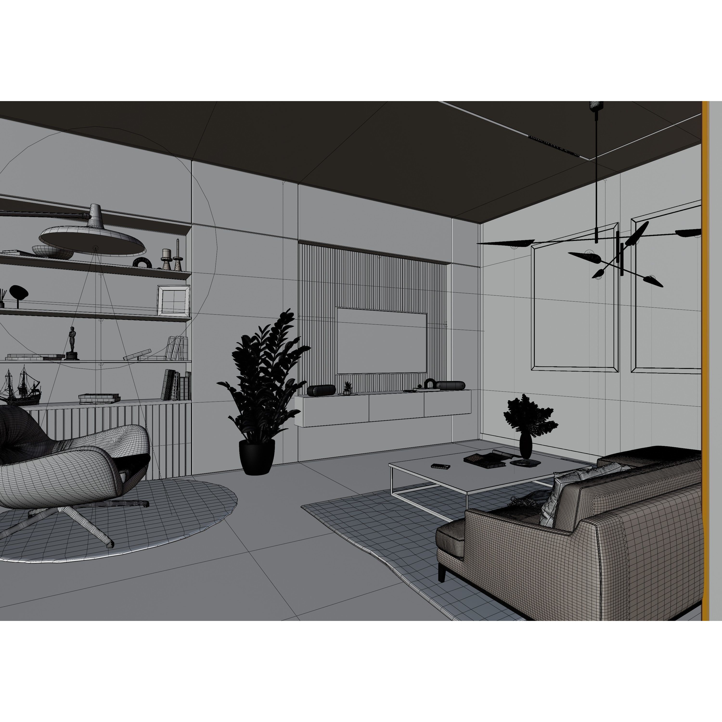 Modern Living Room - Low-Poly Game-Ready 3D Model - View 11