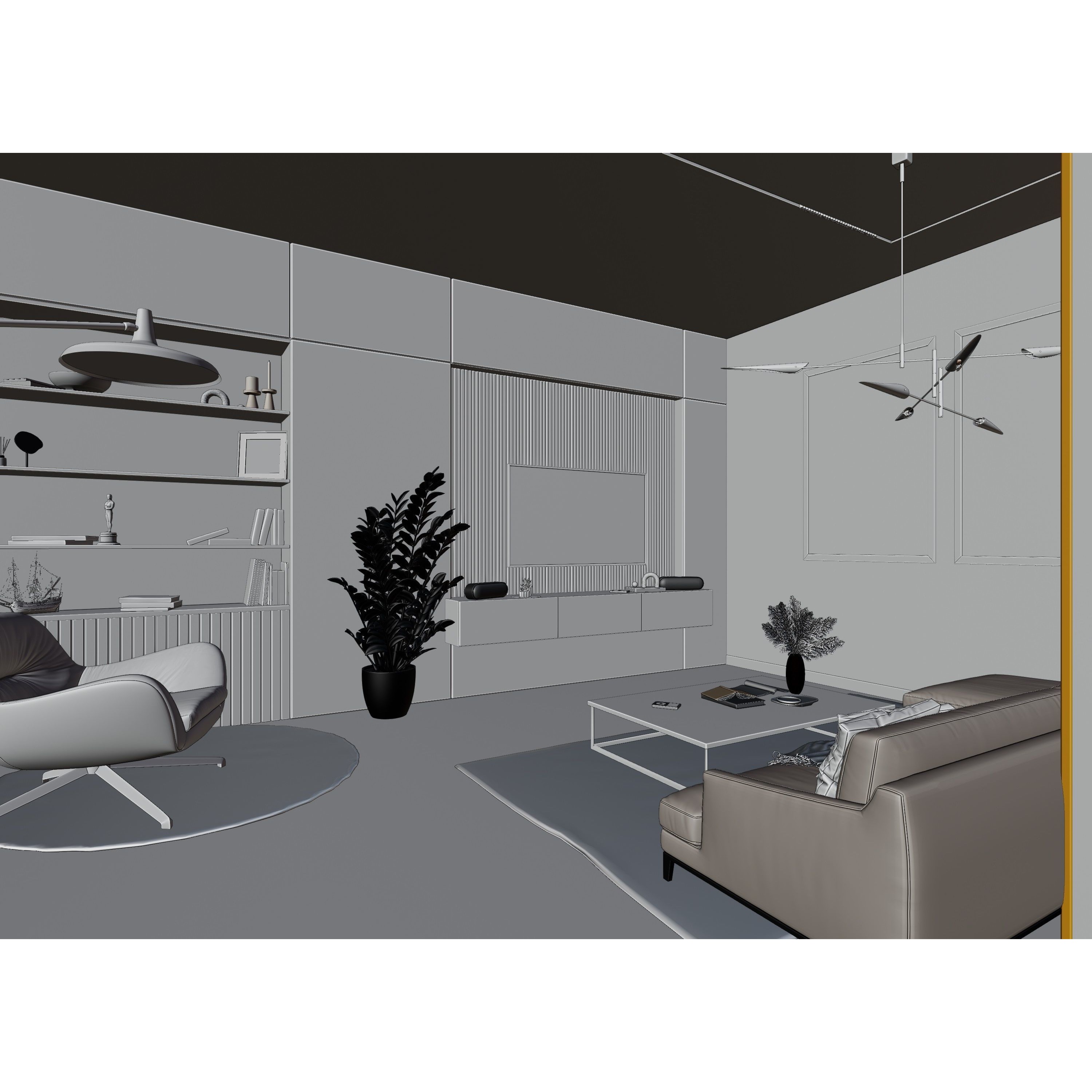 Modern Living Room - Low-Poly Game-Ready 3D Model - View 12