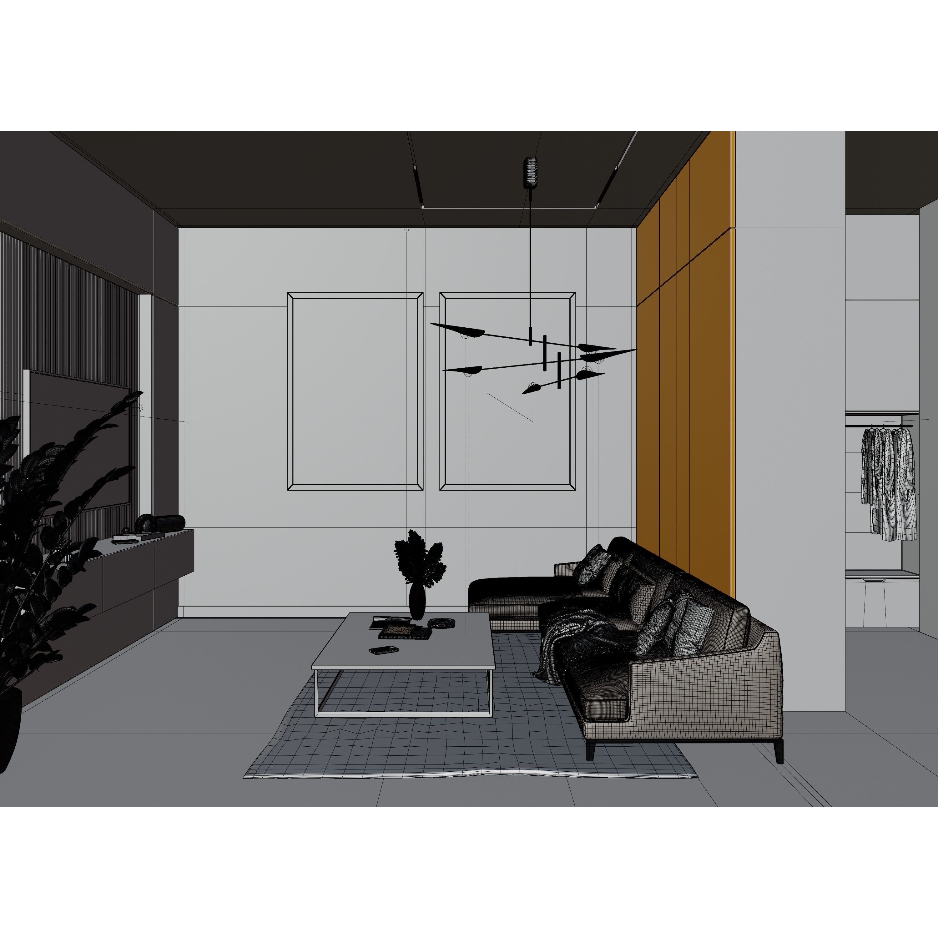Modern Living Room - Low-Poly Game-Ready 3D Model - View 15