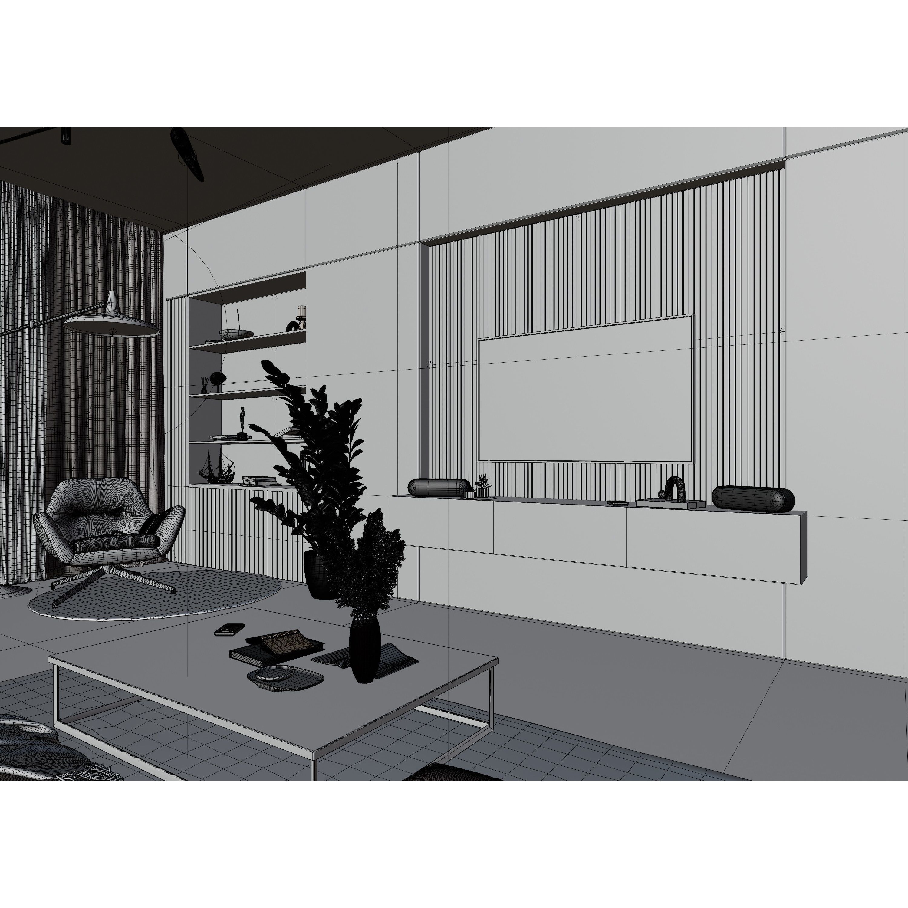 Modern Living Room - Low-Poly Game-Ready 3D Model - View 19